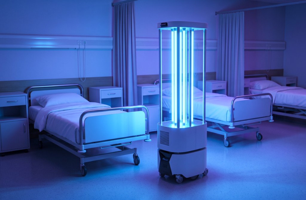 Violetta UV-C fertőtlenítő robot egy kórházi osztályon
